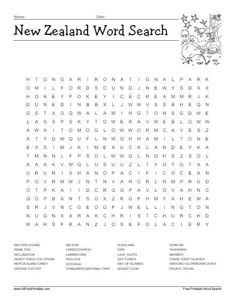 New Zealand Word Search | Free Printable