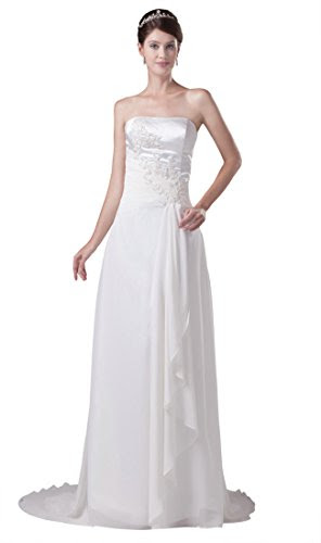 Diyouth Womenâs Strapless Embroidery Wedding Dress White Size 18 ...