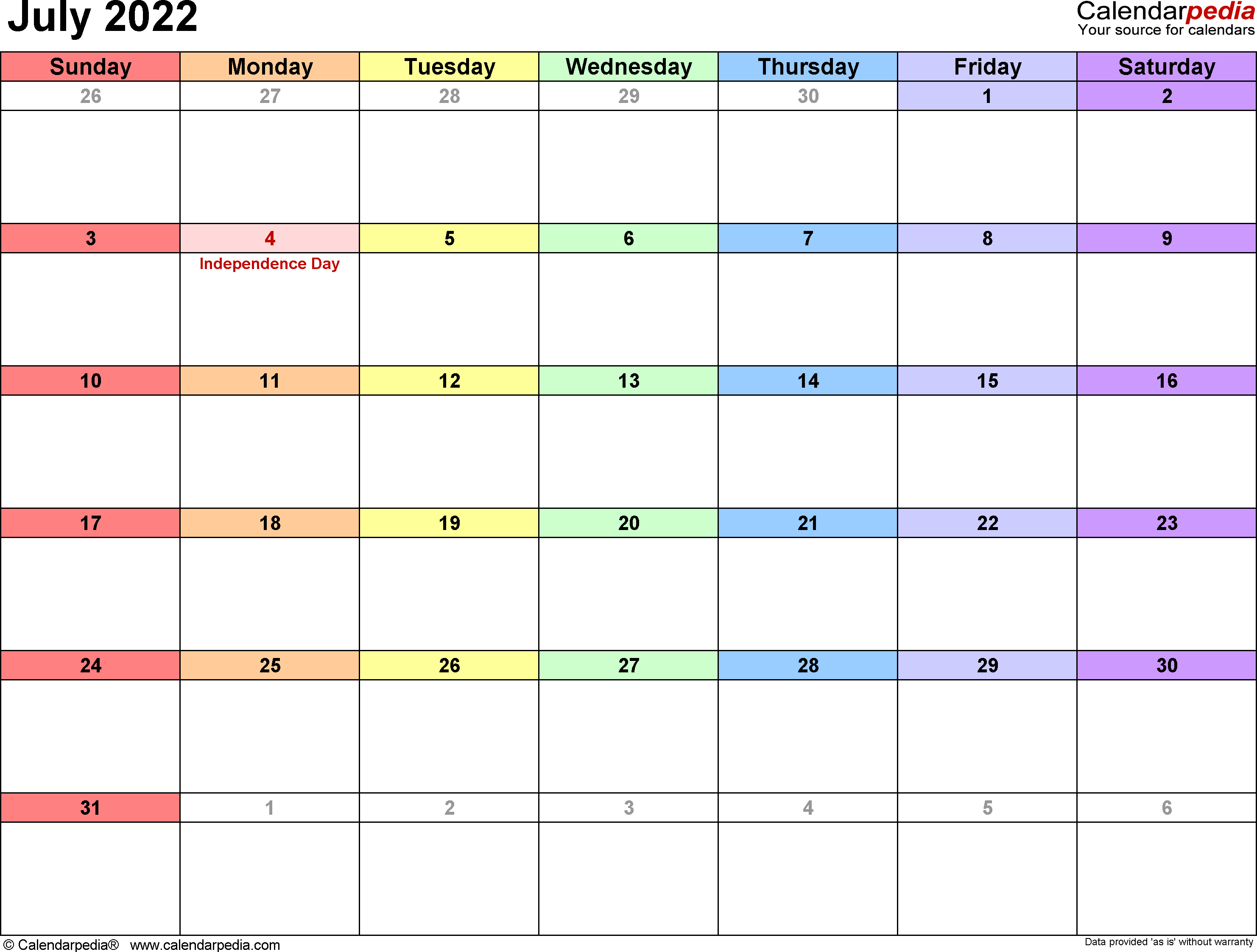 july 2022 calendar templates for word excel and pdf