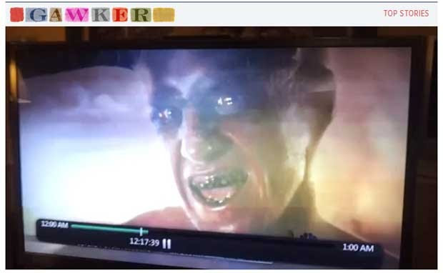 Cena de vinheta de previsão do tempo em TV dos EUA mostra uma imagem de 'demônio' (Foto: Reprodução)