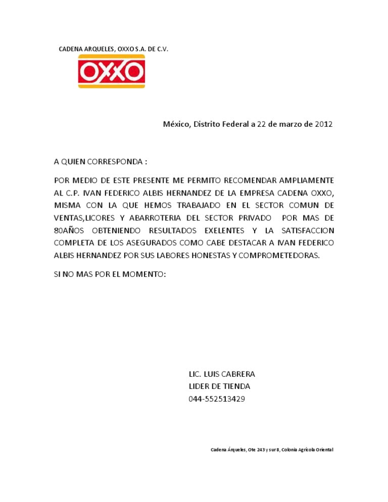 Carta de recomendacion laboral