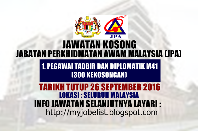Jawatan kosong di jpa september 2016