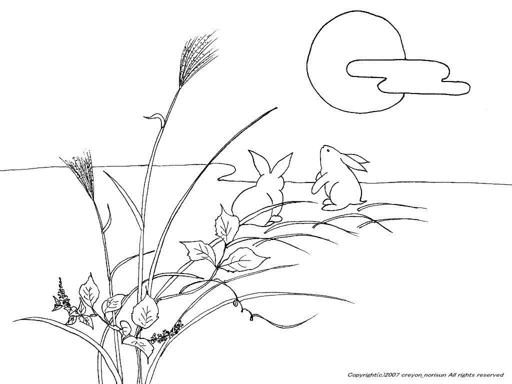 お月見のうさぎの下絵 お月見 十五夜のぬりえ