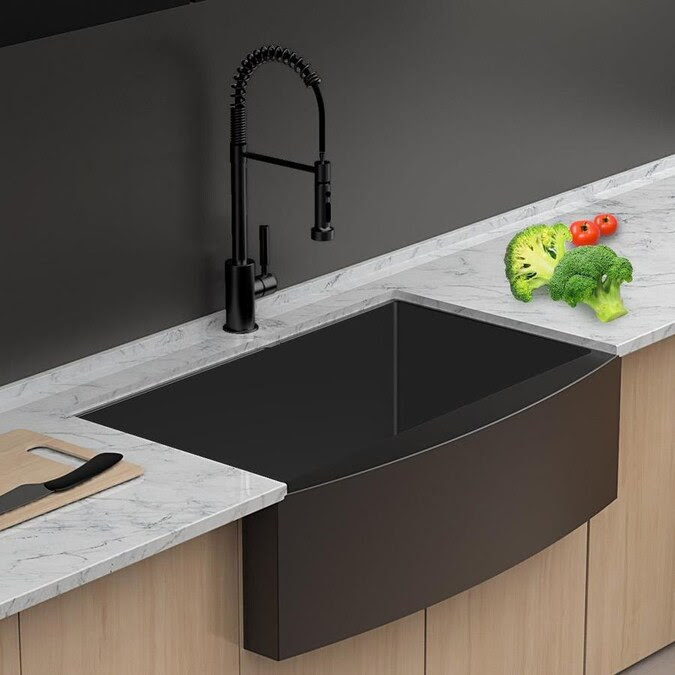 Lordear 36 In. x 21 In. x 10 In. Black Single Bowl Under-Count Apron ...