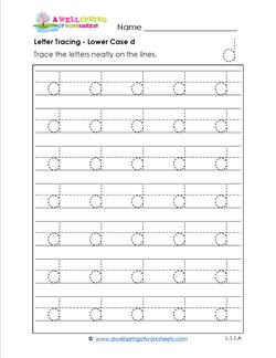 letter tracing lower case d handwriting practice