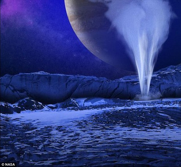 Less than a year ago, scientists discovered plumes of water vapour erupting from the moon¿s south polar region (illustrated), so it may be possible for a robotic probe to sample Europa¿s liquid water at a distance without landing on it