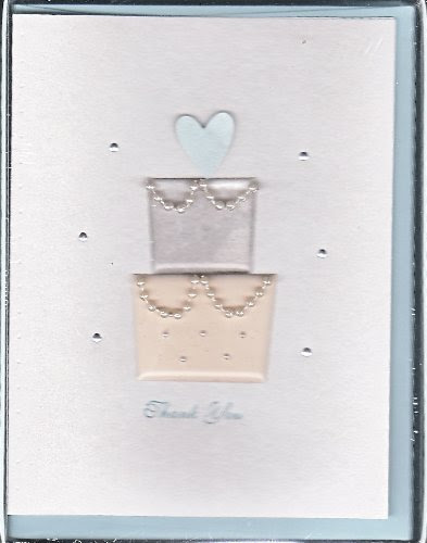Marcel Schurman Handmade Notecards with 3-D Wedding Cake & Pearls Bridal Thank You Note Card Set Box of 6 White Cards & 6 Pale Blue Envelopes