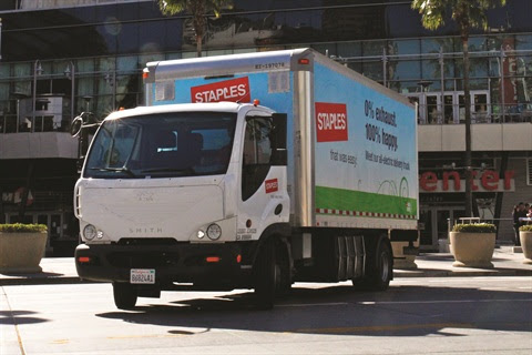 Staples currently utilizes 53 Smith Newton battery-power electric trucks in or near eight cities across the U.S. on routes that include frequent stops and limited miles.
