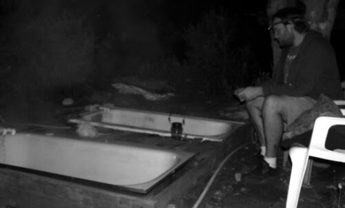 Waiting for the baths to fill.