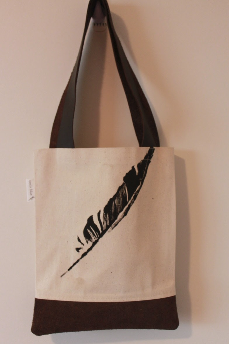 Feather print canvas tote bag