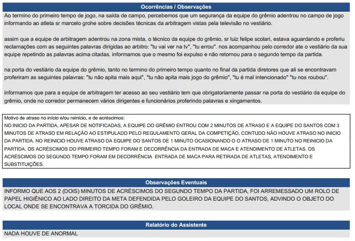 Súmula do árbitro Wilton Pereira Sampaio ignora ofensas racistas a Aranha