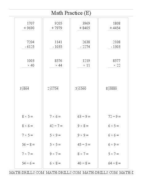  math practice worksheet for 3rd 4th grade lesson planet