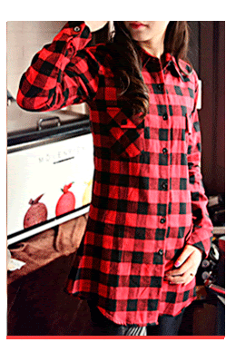 women red black plaid shirt