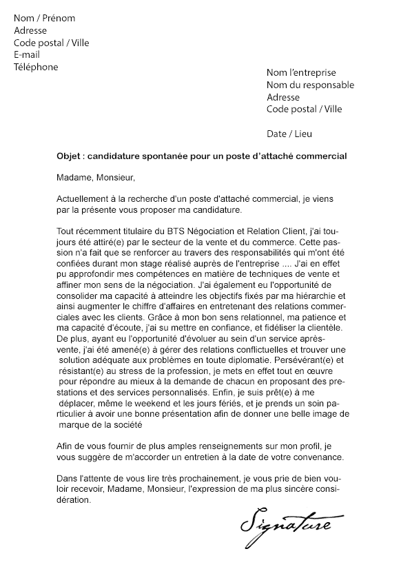Lettre de motivation Attaché Commercial (débutant 