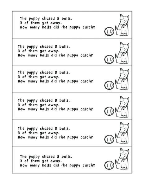 Simple word problems which can be solved by single digit subtraction. kindergarten subtraction word problems worksheets subtraction