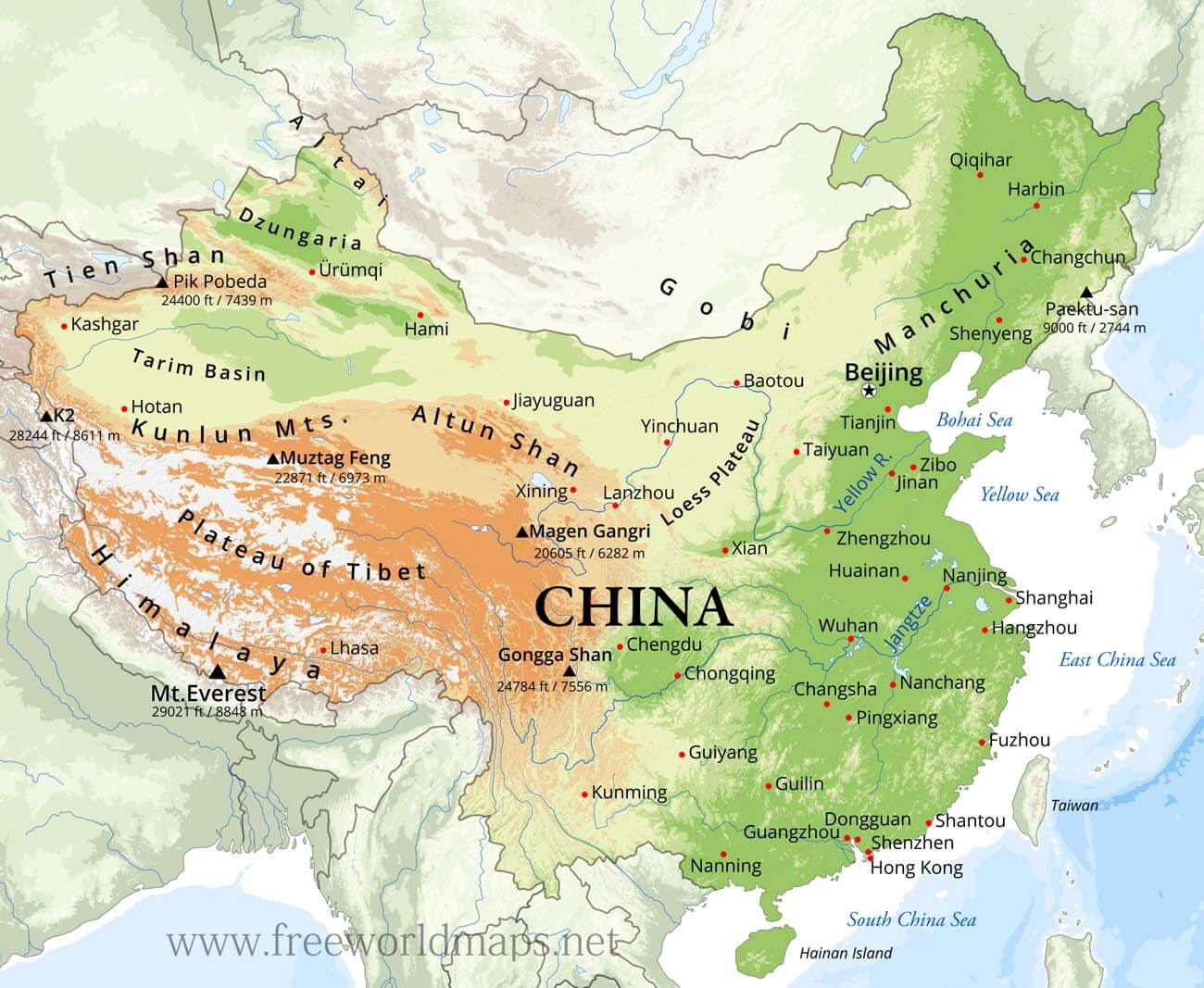 physiographic map of china. Physical map of China