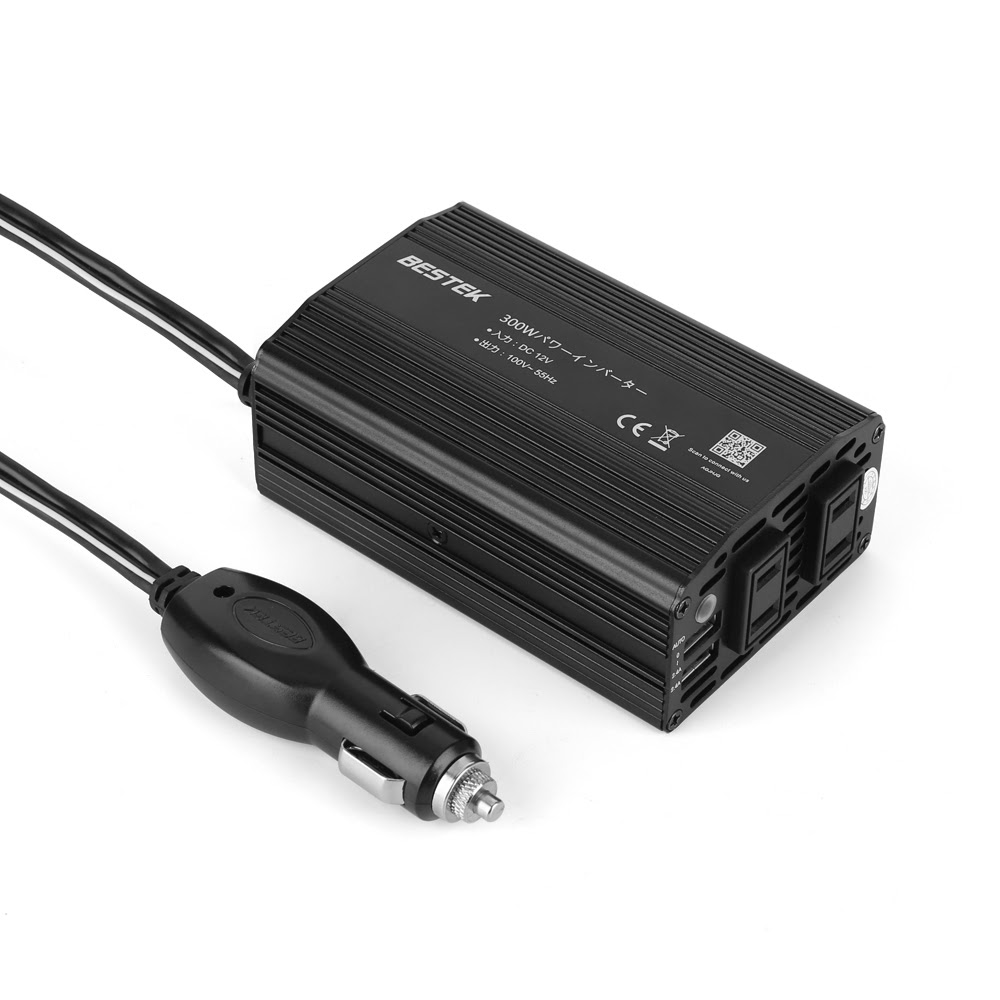 カーインバーター 300w 車載充電器 六つ保護機能 Acコンセント2口 Usb2ポート Dc12vをac100vに変換 12v車対応 Mri3010bu Bk バッテリー接続コードなし 12v専用 商品 株式会社ベステックグループ