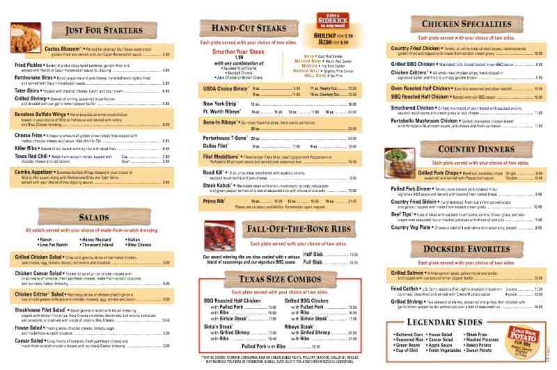 Menu for Texas Roadhouse (3241 Sw 160Th Ave. Miramar FL ...