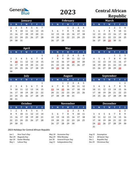  2023 central african republic calendar with holidays
