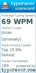 TypeRacer.com scorecard for user jonasaky