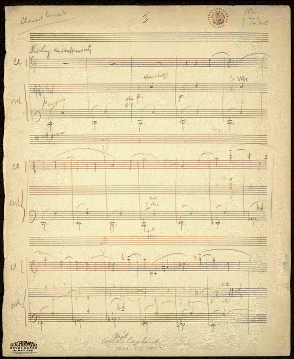 Manuscrito del concierto para clarinete de Copland - Clariperu