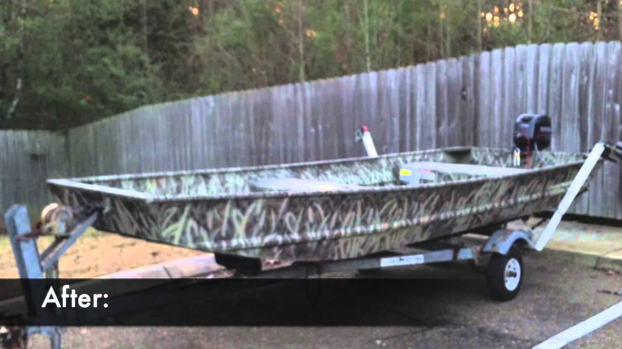 Camo paint job for a duck boat jon boat - YouTube