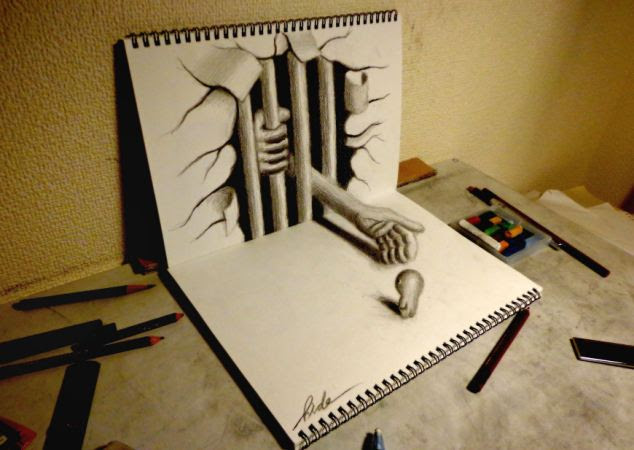  The young Japanese artist can make objects really appear like they are reaching out of the page