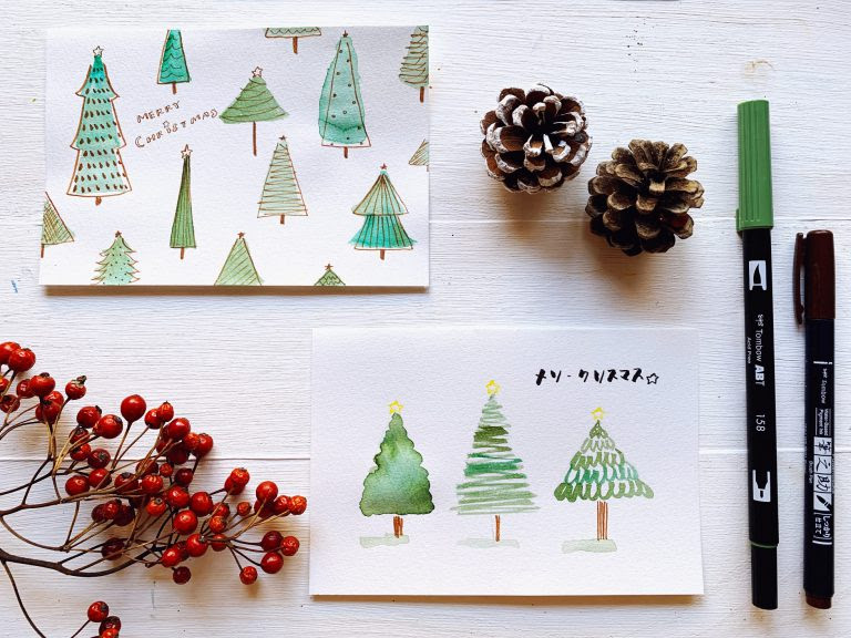 Abtと水筆で簡単に描けるクリスマスカード４種 Tombow Fun Art Studio トンボ鉛筆