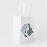 Two Cute Playful Cartoon Harp Seals Reusable Bag Market Totes
