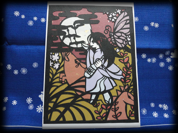 切り絵作品 花札盛り合わせ合作 黒矢絣