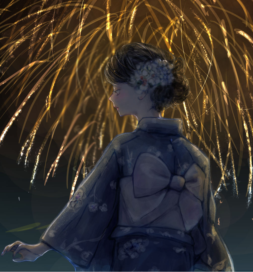 カップルイラスト10 浴衣 花火 ミカスケのお絵描き