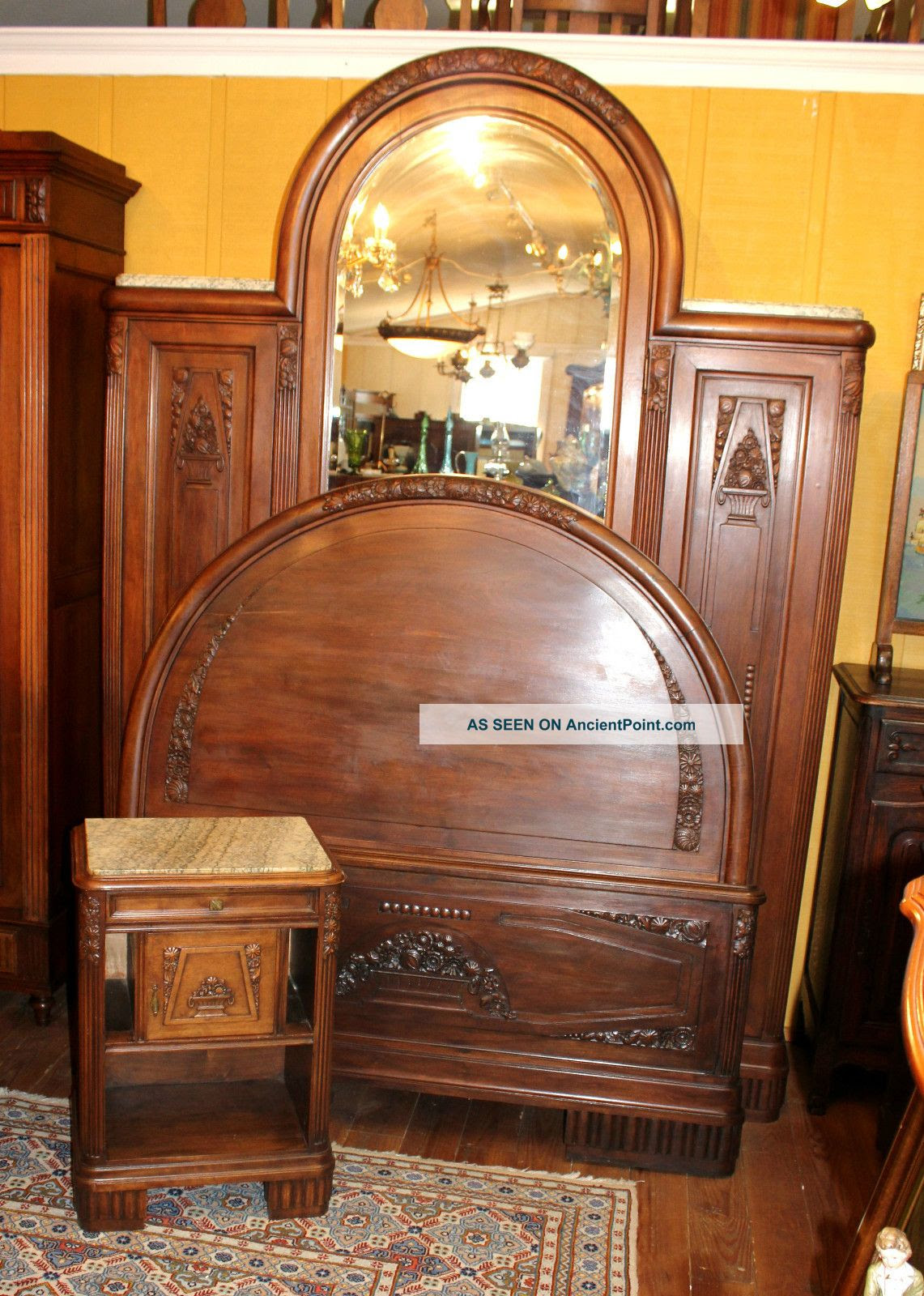 French Antique Art Deco Bedroom Set Made From Walnut