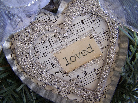Christmas Ornament Heart Love Silver White by outonawhim on etsy