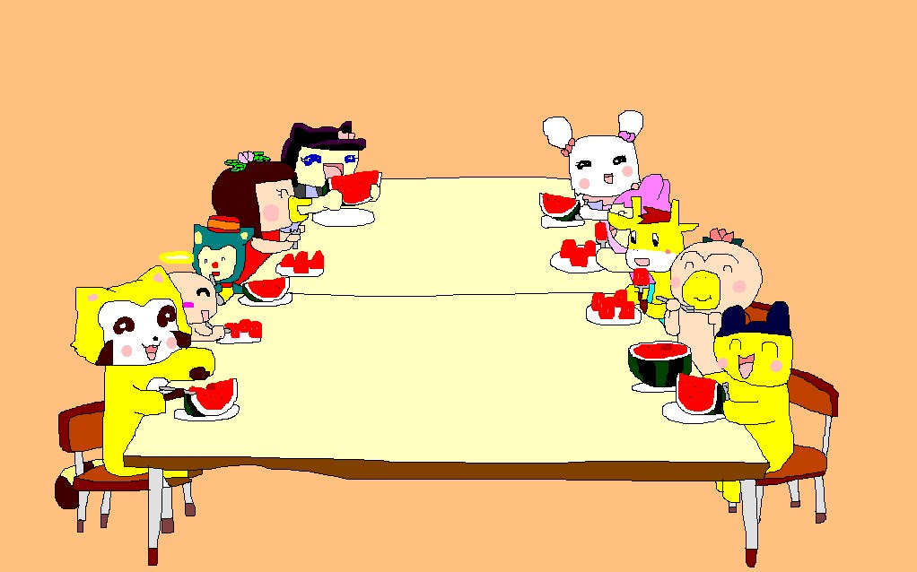 まーくんのイラスト集 子どもたちが みんなでスイカを食べていました