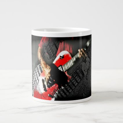 Dark hands guitar layered red image 20 oz large ceramic coffee mug