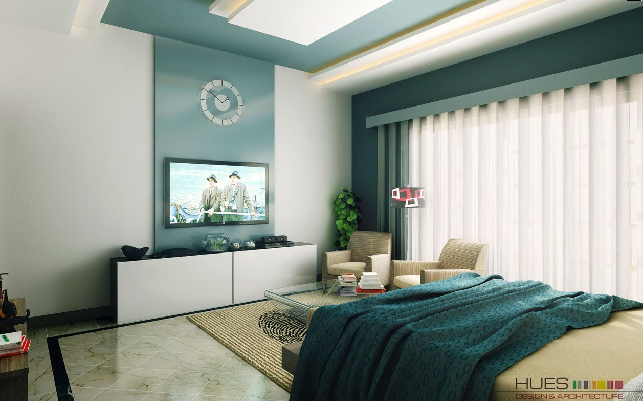 White Aqua Blue Modern Bedroom Interior Design Ideas