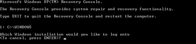 XP Recovery Console Installation Choice