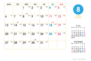 18年シンプルカレンダー 横1ヶ月 ポストカード かわいいカレンダー やペーパーグッズを無料でダウンロードサイト Kajilabo Paper カジラボ ペーパー