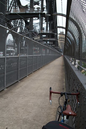 West side (the bike side) of the Harbour Bridge. Suicide proof, security guards included.