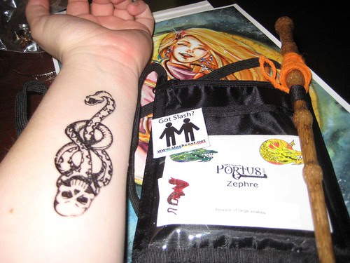 My Dark Mark tattoo, my Portus badge with various accoutrements.