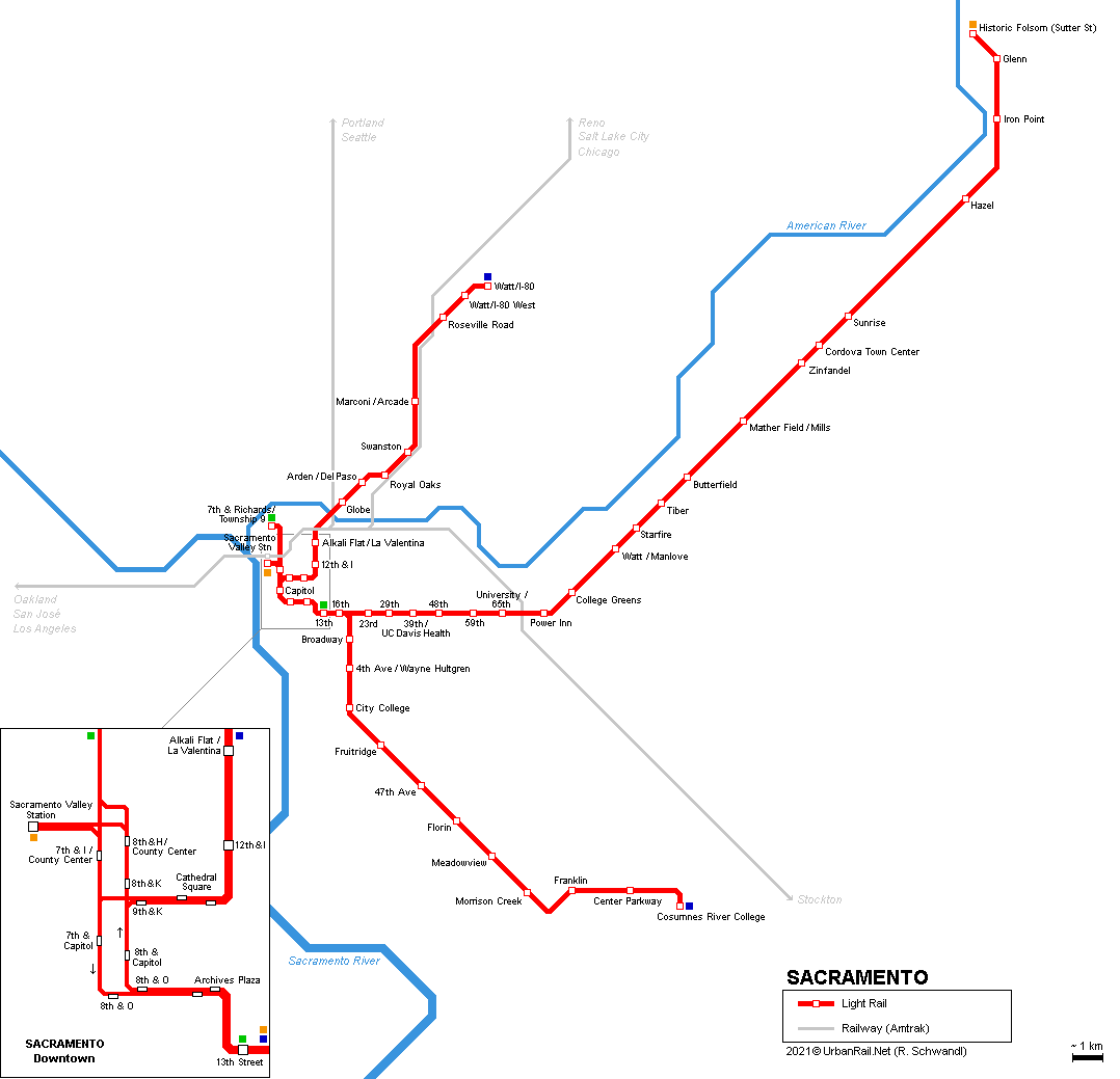 sacramento light rail map Urbanrail Net Usa Sacramento Light Rail