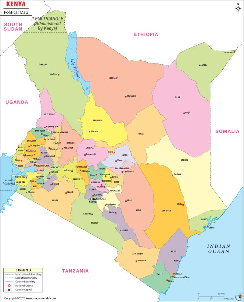 A map of Kenya is shown below.