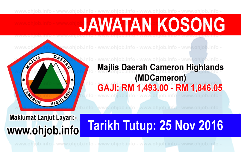 Jawatan Kerja Kosong Majlis Daerah Cameron Highlands (MDCameron) logo www.ohjob.info november 2016