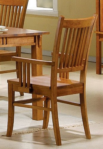 Set of 2 Dining Arm Chairs Mission Style Medium Brown Finish