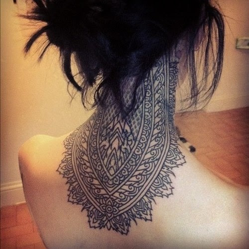  ornament full neck tattoo design – neck tattoo ideas for girls