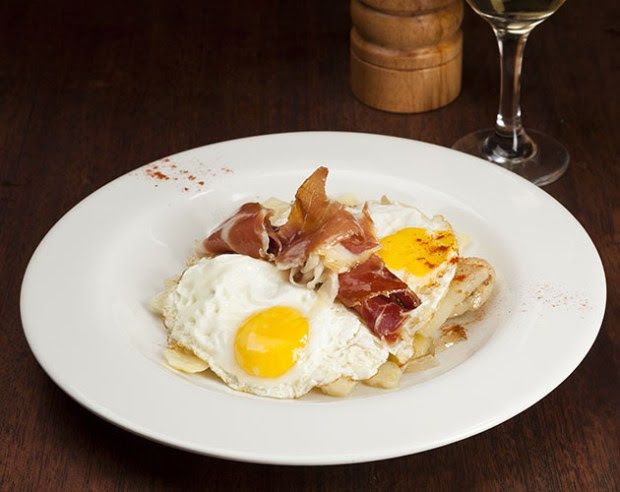 Eggs, potatoes and serrano ham. Huevos rotos.; Shutterstock ID 248495014; PO: L$S huevos rotos