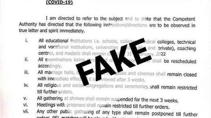 Fact check: 'Fake' notification circulating on social media regarding schools closure, COVID-19 restrictions in Sindh
