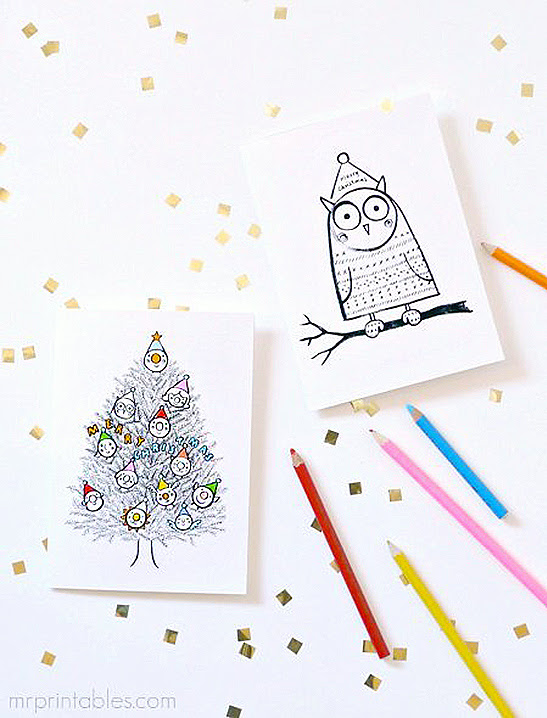 christmas cards to color in  mr printables