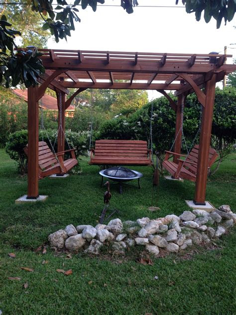 great outdoor area pergola swings fire pit