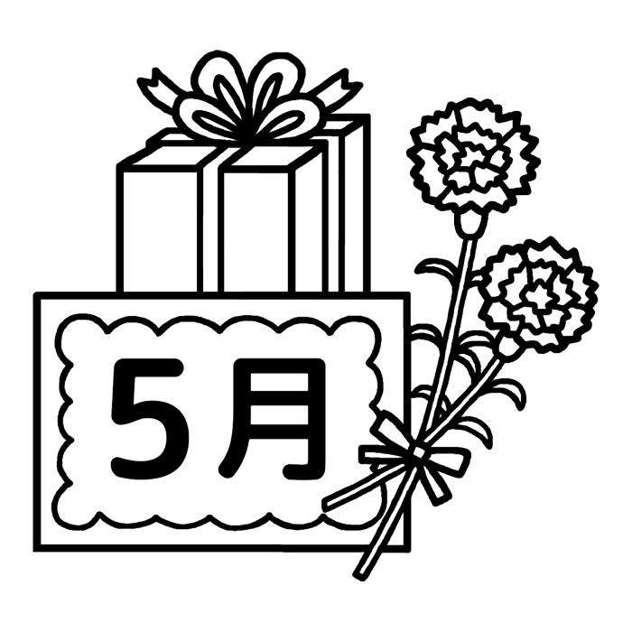 母の日 白黒 5月タイトル無料イラスト 春の季節 行事素材